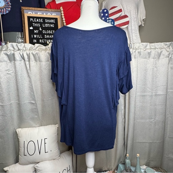 Blue Ruffle Short Sleeve Blouse - Size XL - Picture 6 of 7